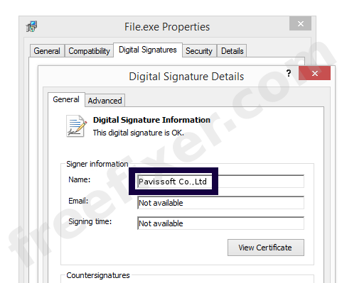 Screenshot of the Pavissoft Co.,Ltd certificate